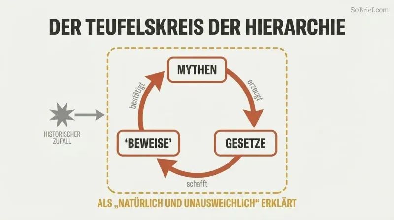 A small historical accident feeds a self-reinforcing loop of myths, laws, and false evidence framed as natural order.