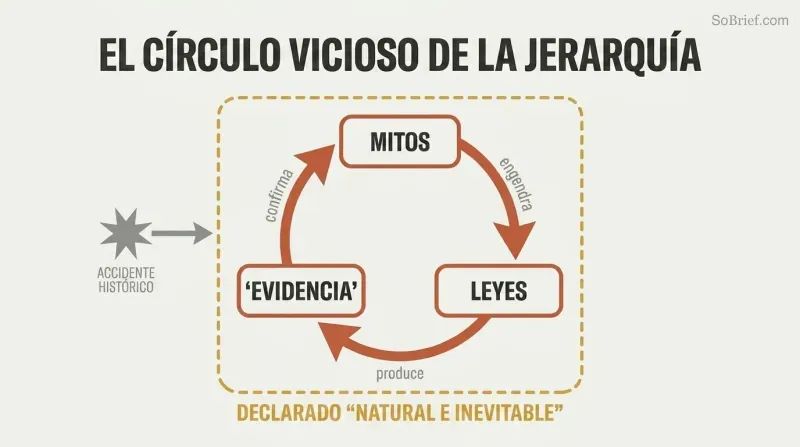A small historical accident feeds a self-reinforcing loop of myths, laws, and false evidence framed as natural order.