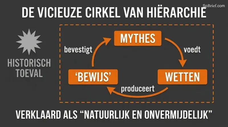 A small historical accident feeds a self-reinforcing loop of myths, laws, and false evidence framed as natural order.