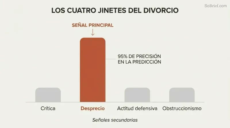Four columns representing divorce predictors, with contempt towering dramatically over criticism, defensiveness, and stonewalling.