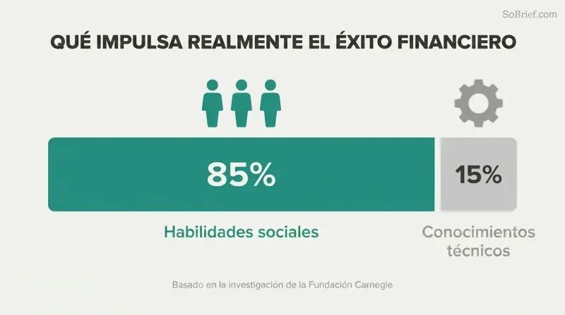Proportion bar revealing that people skills drive 85% of financial success while technical knowledge accounts for only 15%.