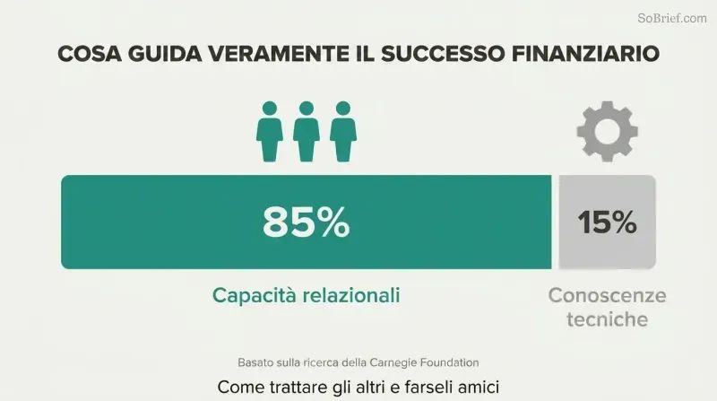 Proportion bar revealing that people skills drive 85% of financial success while technical knowledge accounts for only 15%.