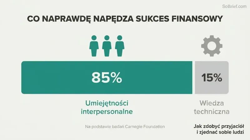 Proportion bar revealing that people skills drive 85% of financial success while technical knowledge accounts for only 15%.