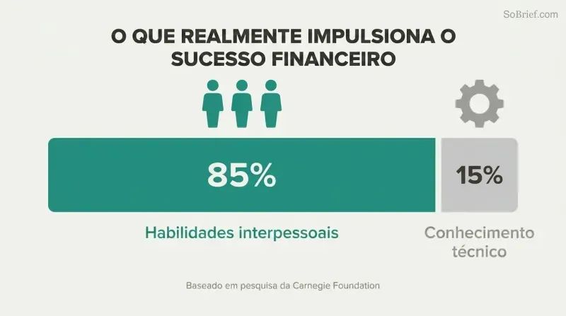 Proportion bar revealing that people skills drive 85% of financial success while technical knowledge accounts for only 15%.