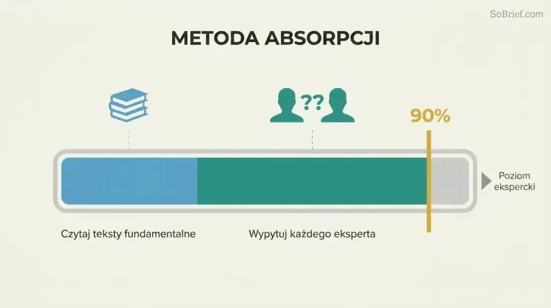 Segmented horizontal progress bar showing foundational reading as a smaller first phase and expert interrogation as a larger second phase, together reaching a gold ninety-percent mastery marker.