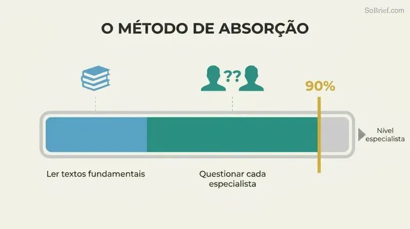 Segmented horizontal progress bar showing foundational reading as a smaller first phase and expert interrogation as a larger second phase, together reaching a gold ninety-percent mastery marker.