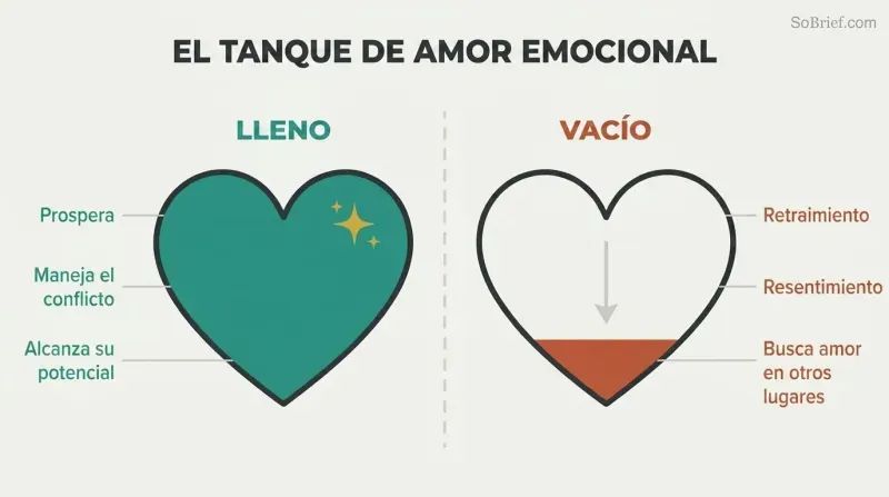 Two heart-shaped love tanks contrasted — one full with thriving outcomes, one nearly empty with withdrawal and resentment.