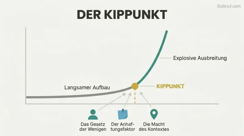 Exponential growth curve showing slow buildup that suddenly explodes upward at a marked tipping point, with three converging rules feeding the threshold moment.