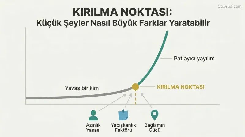 Exponential growth curve showing slow buildup that suddenly explodes upward at a marked tipping point, with three converging rules feeding the threshold moment.