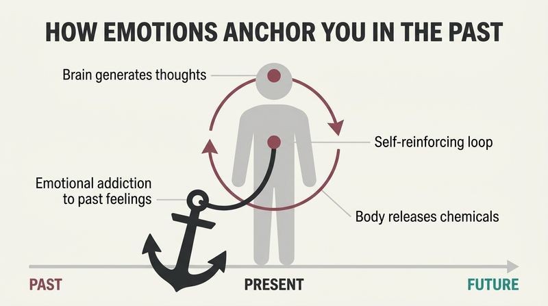 A diagram showing how the circular feedback loop between brain and body anchors a person to their past, preventing future growth.