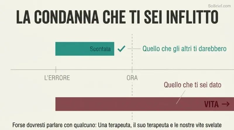 Two horizontal bars on a timeline showing a short fair sentence already served versus an endlessly long self-imposed life sentence stretching decades beyond.
