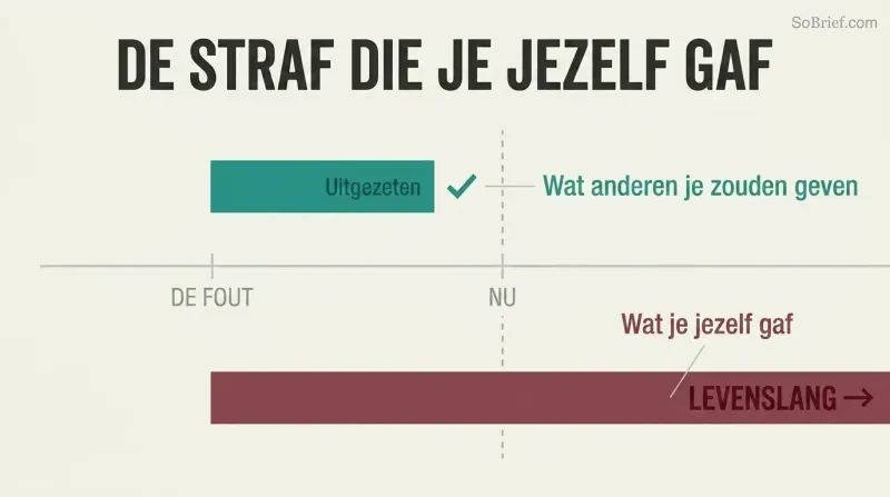 Two horizontal bars on a timeline showing a short fair sentence already served versus an endlessly long self-imposed life sentence stretching decades beyond.