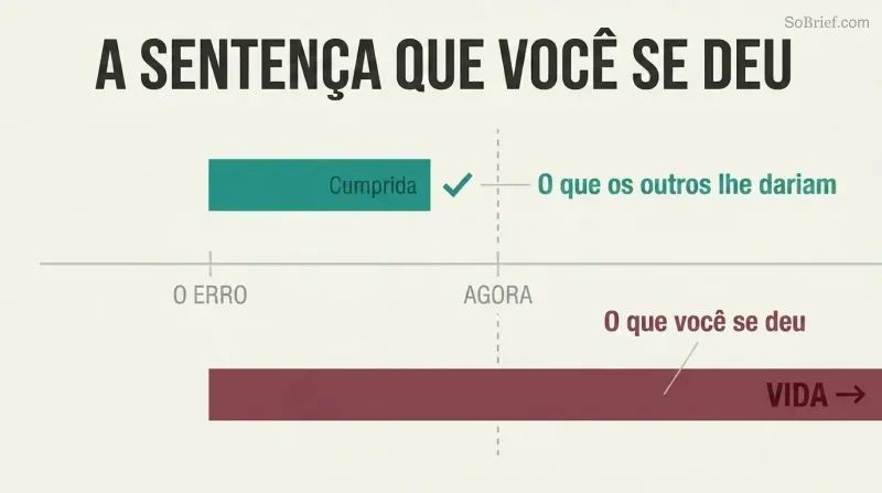 Two horizontal bars on a timeline showing a short fair sentence already served versus an endlessly long self-imposed life sentence stretching decades beyond.