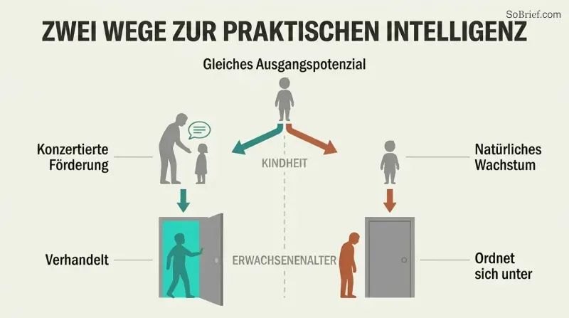 Split panel showing how concerted cultivation leads a child to become an adult who opens institutional doors, while natural growth leads to an adult blocked by a closed door.