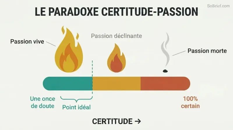 Spectrum showing three flames above a certainty bar — a bright flame at low certainty, a smaller flame at moderate certainty, and extinguished smoke at total certainty.