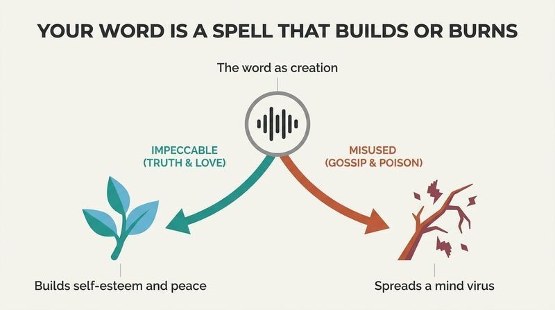 A fork diagram showing how your spoken word acts as a powerful force, branching into either constructive growth or self-destructive decay.