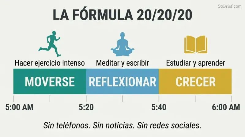 Horizontal bar divided into three equal colored segments representing Move, Reflect, and Grow, each with an icon and time stamp spanning 5:00 to 6:00 AM.