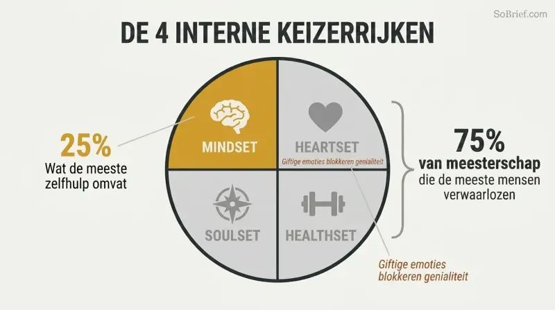 Circle divided into four equal quadrants representing Mindset, Heartset, Healthset, and Soulset, with only the Mindset quarter highlighted to show most people address just 25% of mastery.