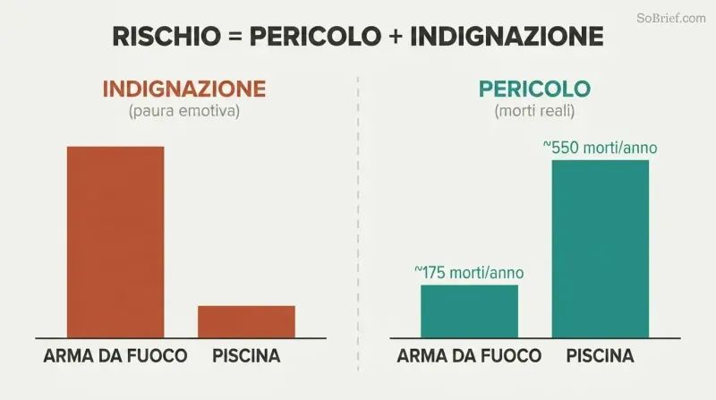 Split bar comparison revealing that guns trigger high outrage but low hazard while pools show the deadly opposite pattern.