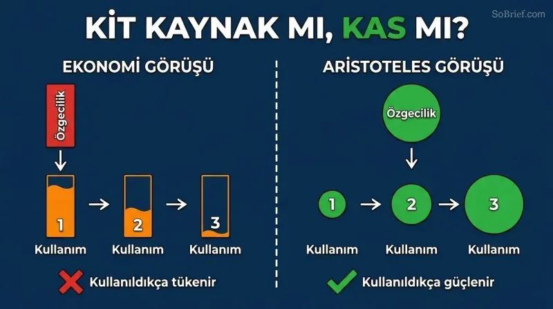 Split panel comparing two models of altruism: a depleting battery on the left shrinks with each use, while a growing circle on the right expands with each use.