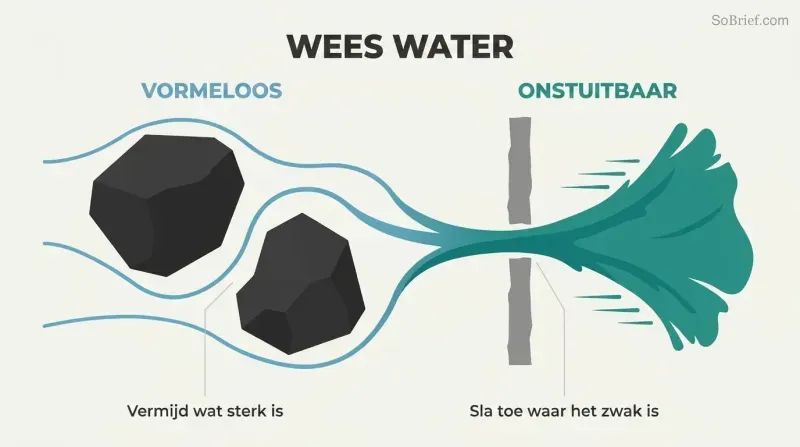 Continuous horizontal water flow transforming from thin adaptive streams around large obstacles into a single concentrated torrent crashing through a narrow gap.