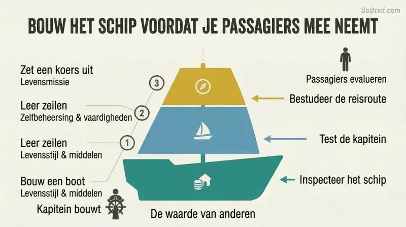 Three-layer ship diagram mapping a captain's build tasks on the left to corresponding passenger evaluations on the right.