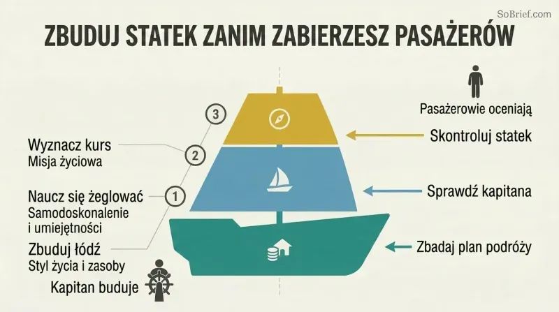 Three-layer ship diagram mapping a captain's build tasks on the left to corresponding passenger evaluations on the right.