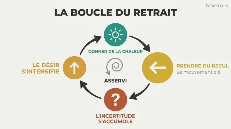 Clockwise four-stage cycle where warmth and withdrawal fuel uncertainty and escalating desire in an endless loop.