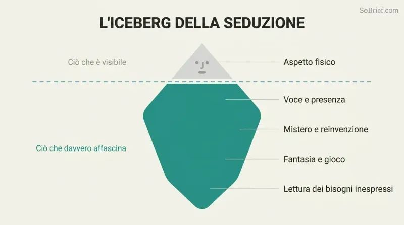 Iceberg revealing psychological presence as the vast hidden force beneath the small visible tip of physical appearance.