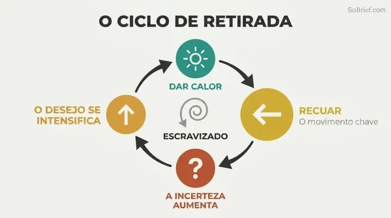 Clockwise four-stage cycle where warmth and withdrawal fuel uncertainty and escalating desire in an endless loop.