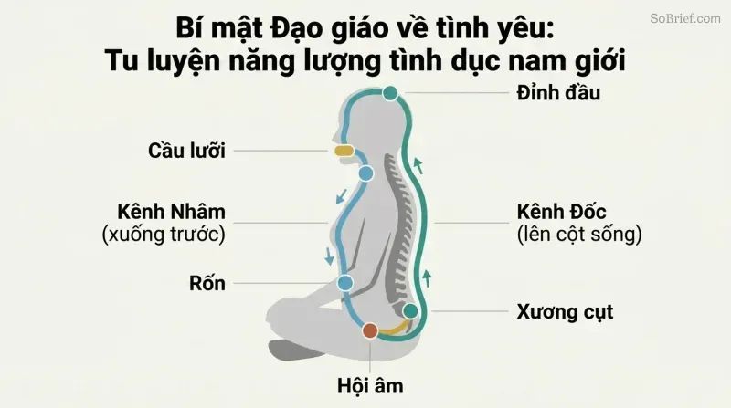 Seated human silhouette in profile with a circular energy loop flowing up the spine and down the front of the body, connected at the mouth by the tongue.