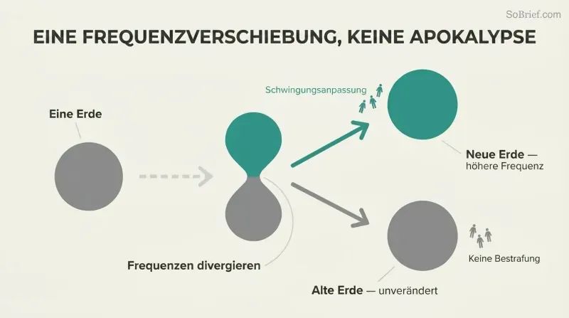 A single sphere divides like a cell into two separated spheres — one rising in teal, one remaining in gray — with small human silhouettes migrating to each level.