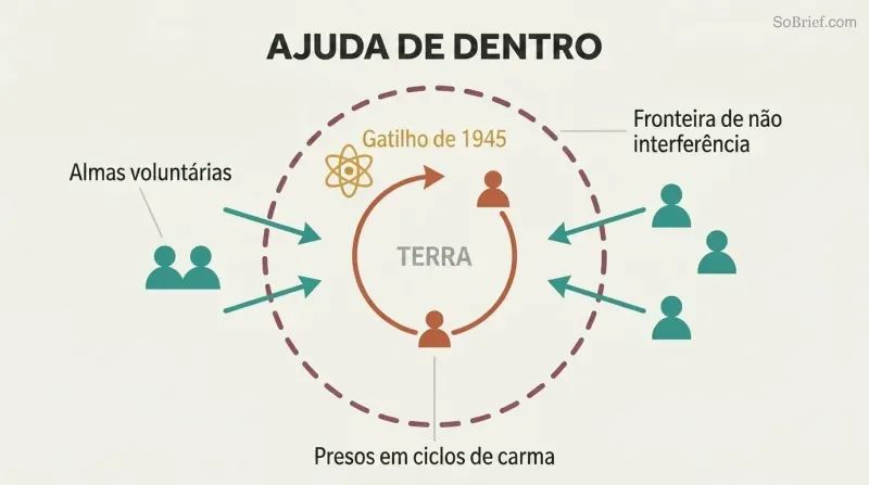 Nested boundary diagram showing trapped souls cycling inside a circle while volunteer souls from outside cross the boundary inward to help from within.