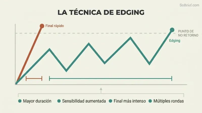 Two arousal curves on a shared timeline contrasting a quick terracotta spike that crosses the threshold immediately with a teal sawtooth edging wave that approaches the threshold three times before a controlled crossing, with four benefits listed below.