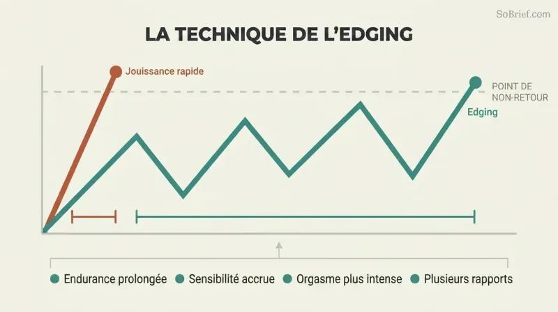 Two arousal curves on a shared timeline contrasting a quick terracotta spike that crosses the threshold immediately with a teal sawtooth edging wave that approaches the threshold three times before a controlled crossing, with four benefits listed below.