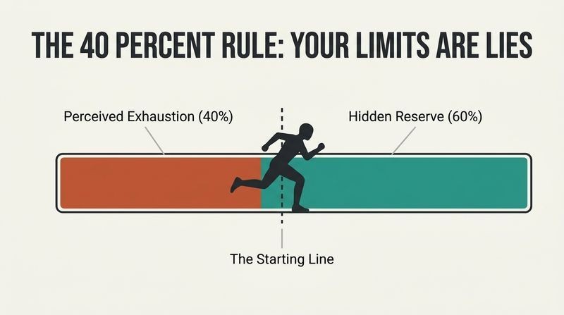 A split horizontal progress bar showing that when you feel completely exhausted at the 40 percent mark, you still have a 60 percent physical reserve remaining.
