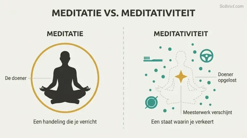 Split panel contrasting a solid seated figure enclosed in a bounded amber circle on the left with the same figure dissolving into teal particles alongside daily-activity icons and a gold star on the right.