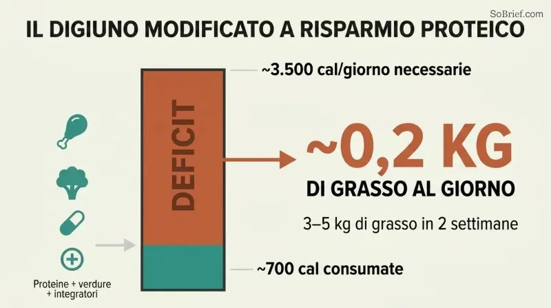 Proportion diagram showing a narrow bar of 700 calories consumed against a tall bar of 3,500 calories needed, with the massive gap representing daily fat loss of half a pound.