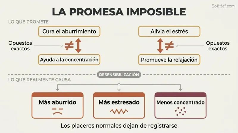 Two-tier diagram showing four contradictory claims paired as opposites above a divider, with three actual harmful outcomes below, revealing a logical impossibility.