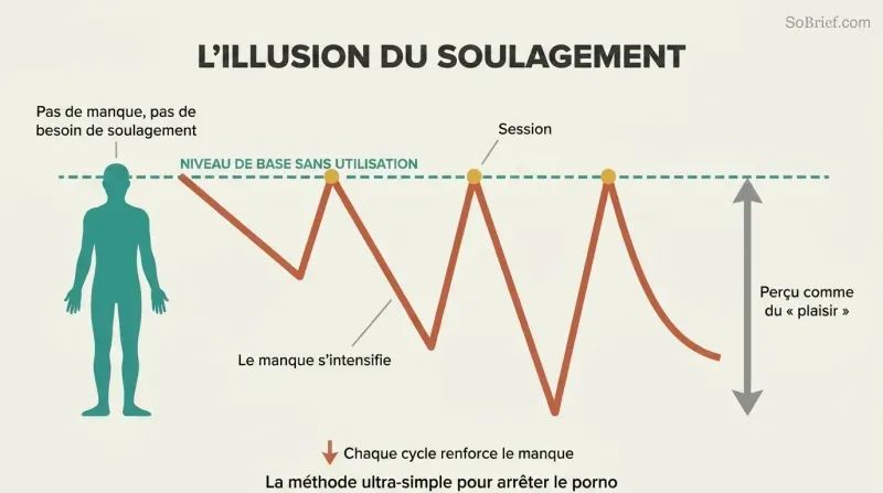 Sawtooth wave shows each session returning users to the non-user's constant baseline, with withdrawal valleys deepening over each cycle.