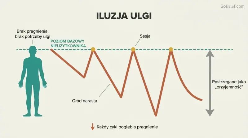 Sawtooth wave shows each session returning users to the non-user's constant baseline, with withdrawal valleys deepening over each cycle.