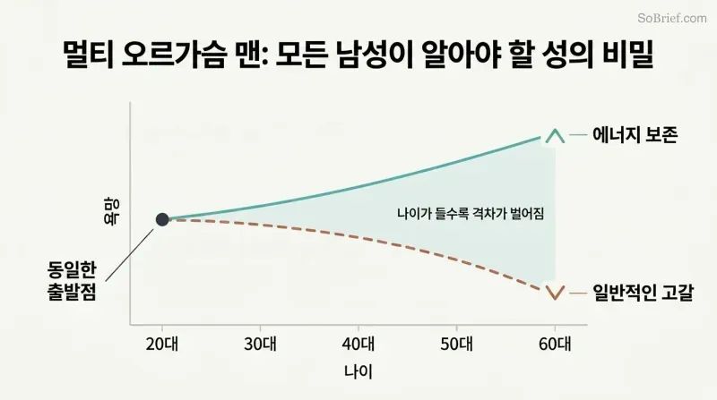 Two diverging curves on a timeline from age 20 to 60, showing conventional desire declining while conserved-energy desire stays high and rises.