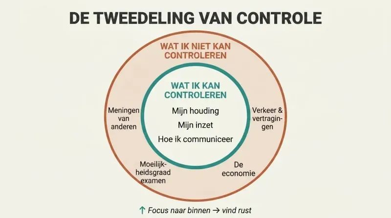 Two concentric circles sorting controllable actions like attitude and habits in the inner circle from uncontrollable factors like others' opinions in the outer ring.