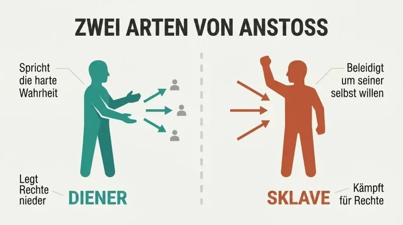 Split panel contrasting a figure with open hands directing truth outward toward others against a figure with a clenched fist pointing inward to defend personal rights.