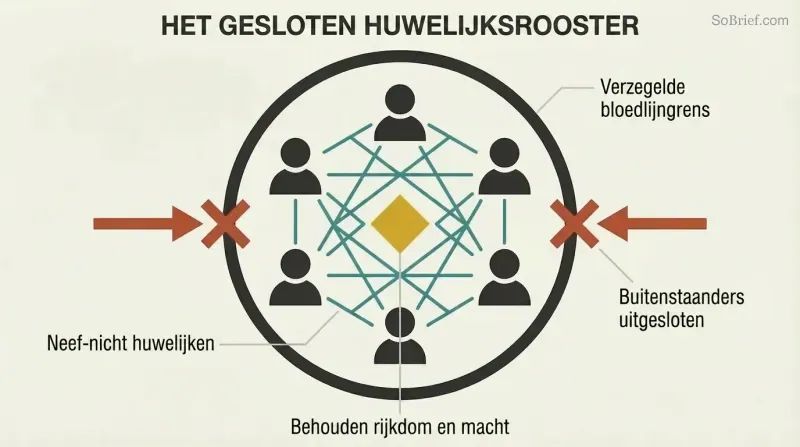 Sealed circular boundary containing six interconnected human figures in a dense lattice pattern around a central gold power symbol, with outside arrows blocked at the perimeter.