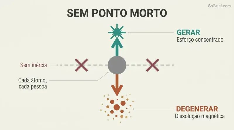 Vertical fork showing a central circle with only two paths — upward toward generation or downward toward degeneration — with a crossed-out horizontal "coast" arrow emphasizing there is no third option.