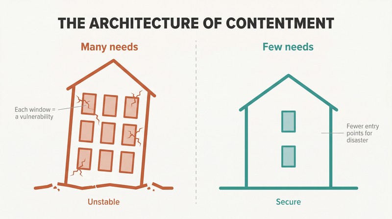 Split comparison of two houses — one with many windows showing vulnerability points, one with few windows standing secure and stable.