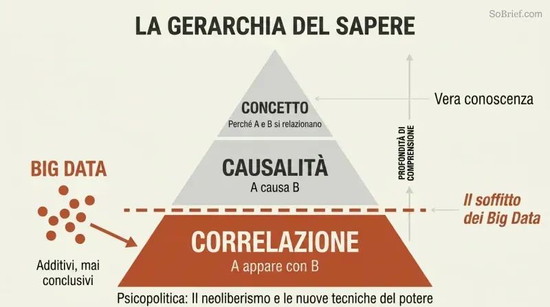 Three-tier pyramid showing Correlation at base, Causation in middle, and Concept at apex, with Big Data confined below a ceiling line at the lowest level.