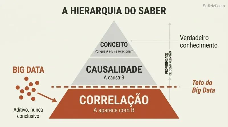 Three-tier pyramid showing Correlation at base, Causation in middle, and Concept at apex, with Big Data confined below a ceiling line at the lowest level.