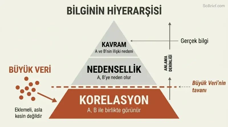 Three-tier pyramid showing Correlation at base, Causation in middle, and Concept at apex, with Big Data confined below a ceiling line at the lowest level.